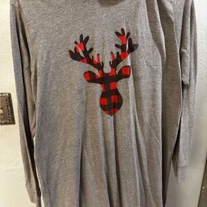 Girls Gray Long Sleeve Hoodie Dress with Red Plaid Deer Design (Christmas)